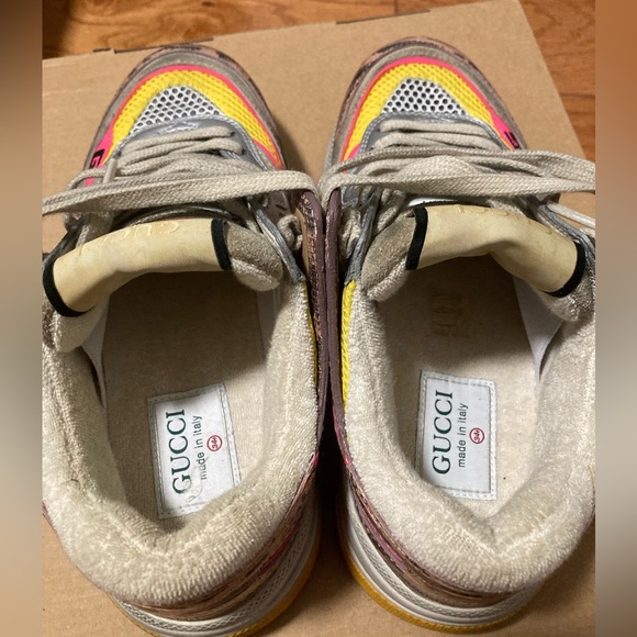 Gucci Ultrapace Sneakers Pink Multi Leather Metallic Reptile Snake Print Sz 34.5 - Picture 9 of 11